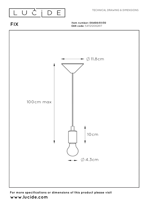 Lucide FIX - Pendelleuchten - Ø 10 cm - 1xE27 - Schwarz - technisch